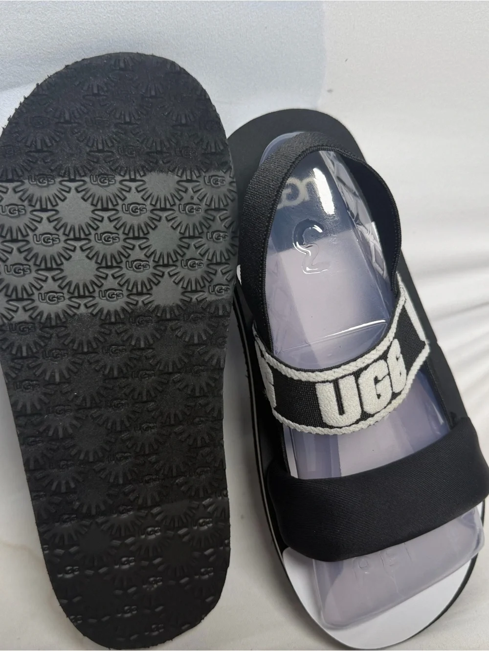 UGG Kids Black and White Logo Strap Sandals